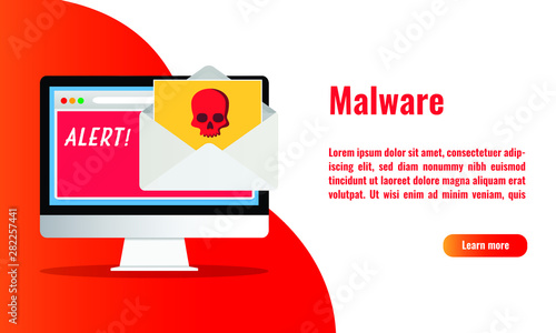 Vector illustration of malware alert. Software vulnerability. Email spam. Cyber security concept.