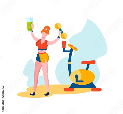 Woman Holding Dumbbell and Smoothies in Hand.
