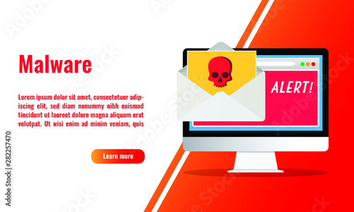 Vector illustration of malware alert. Software vulnerability. Email spam. Cyber security concept.