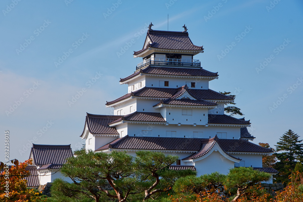 Vibrant autumn colors (foliage) at Aizu-Wakamatsu castle or Tsuruga castle, Aizu, Fukushima Prefecture, Japan Vibrant autumn colors (foliage) at Aizu-Wakamatsu castle or Tsuruga castle, Aizu, Fukushima Prefecture, Japan