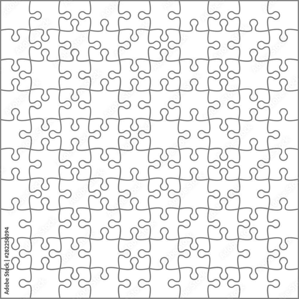 Puzzles grid template. Jigsaw puzzle 100 pieces, thinking game and 10x10 jigsaws detail frame design. Business assemble metaphor or puzzles game challenge vector illustration Puzzles grid template. Jigsaw puzzle 100 pieces, thinking game and 10x10 jigsaws detail frame design. Business assemble metaphor or puzzles game challenge vector illustration