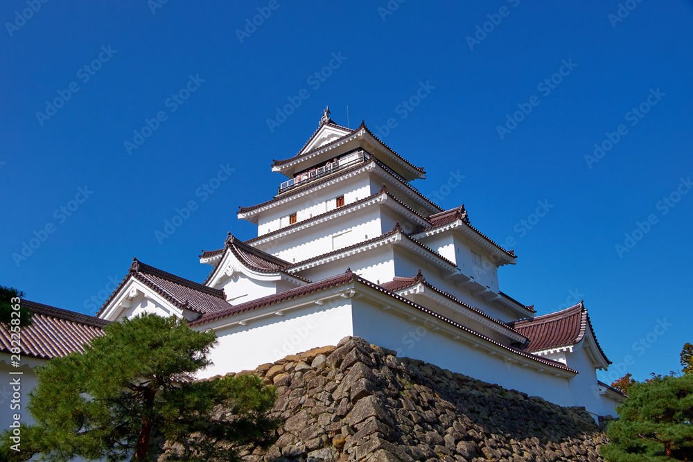 Vibrant autumn colors (foliage) at Aizu-Wakamatsu castle or Tsuruga castle, Aizu, Fukushima Prefecture, Japan Vibrant autumn colors (foliage) at Aizu-Wakamatsu castle or Tsuruga castle, Aizu, Fukushima Prefecture, Japan