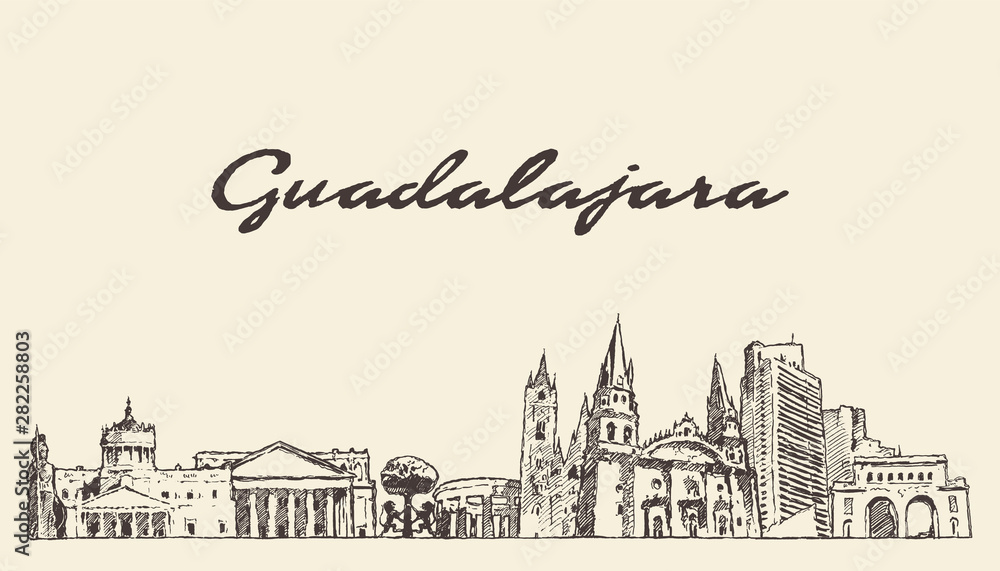 Guadalajara skyline Jalisco Mexico a vector sketch