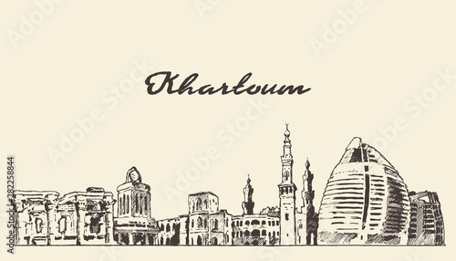 Khartoum skyline Sudan hand drawn vector sketch