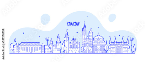 Krakow skyline Poland city buildings vector linear photo
