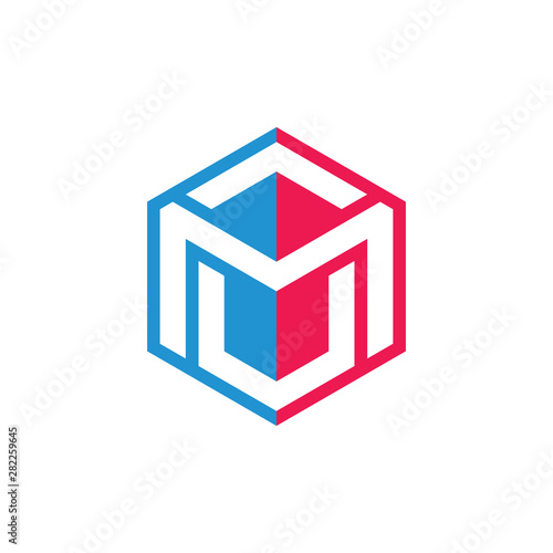 letter mv simple geometric hexagonal line logo vector