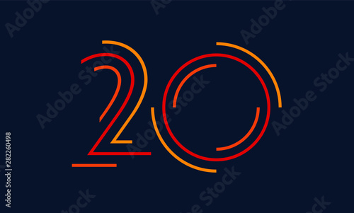 Number twenty vector font alphabet, modern dynamic flat design with brilliant colorful for your unique elements design ; logo, corporate identity, application, creative poster & more 