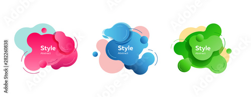 Set of bright abstract figures. Dynamical colored forms and line. Gradient banners with flowing liquid shapes. Vector illustration. Can be used for placard, webinar, presentation