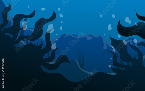 underwater vector illustration in dark green and blue color for background and website