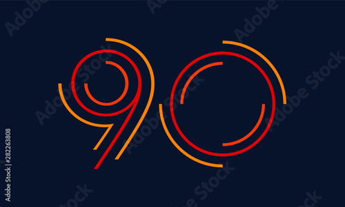 Number ninety vector font alphabet, modern dynamic flat design with brilliant colorful for your unique elements design ; logo, corporate identity, application, creative poster & more 