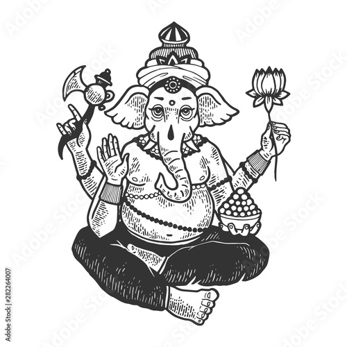 Ganesha indian god engraving vector illustration