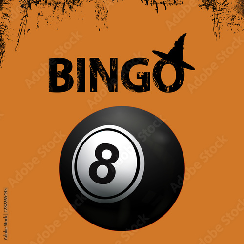 Bingo Halloween grunge background and black ball