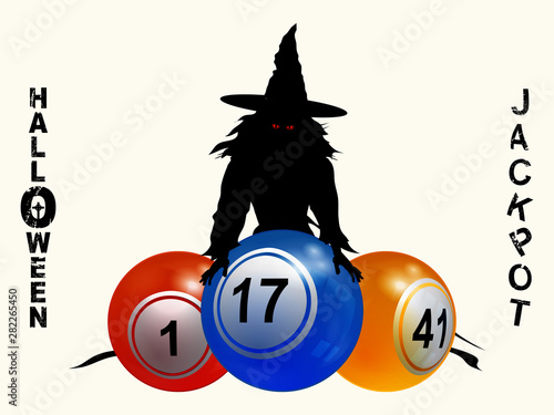 Halloween jackpot background with witch and balls