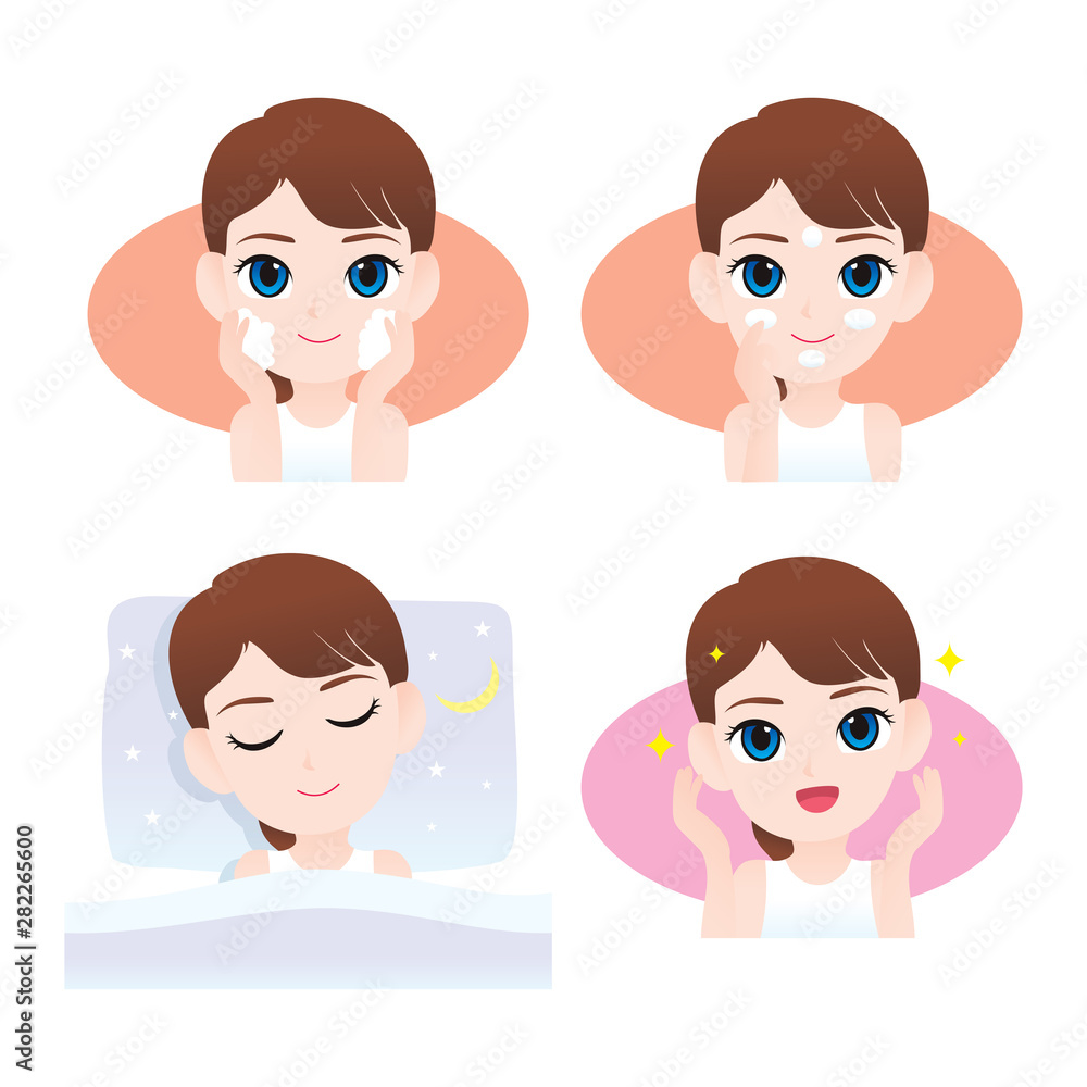 Skin care face cleanse beauty girl. vector illustration isolated cartoon Skin care face cleanse beauty girl. vector illustration isolated cartoon