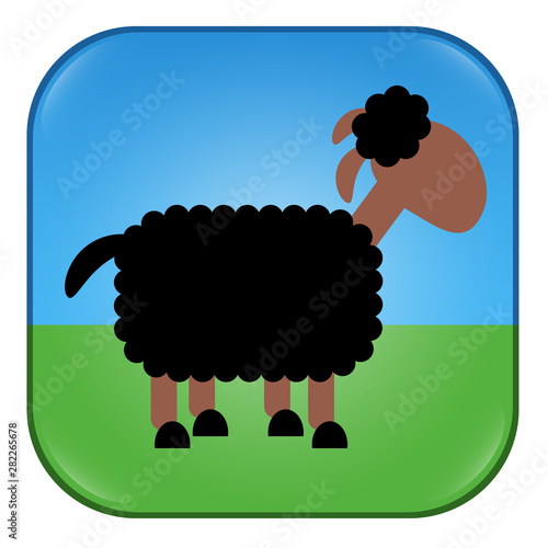 Black sheep symbol, button or app. Symbol for individuality, diversity, mismatch, for outsiders and dissidents. Comic illustration of a black sheep.