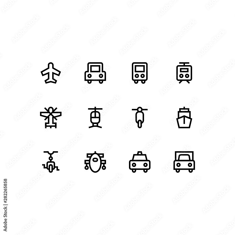 Set of transport, travel, vehicle, shipping outline style icon - vector Set of transport, travel, vehicle, shipping outline style icon - vector