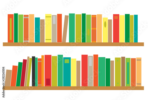 Shelf with various books. Vector illustration.