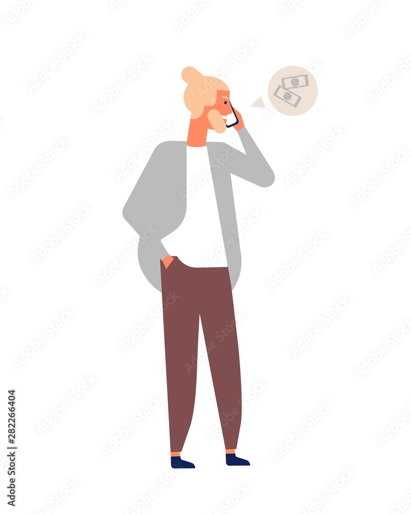 Young blond bearded man talking using smartphone
