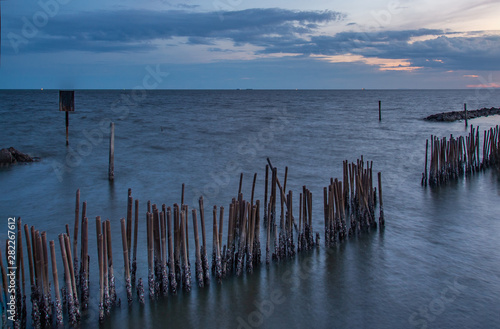 Beautiful sky and cloud at Bang Khun Thian sea view in evening.