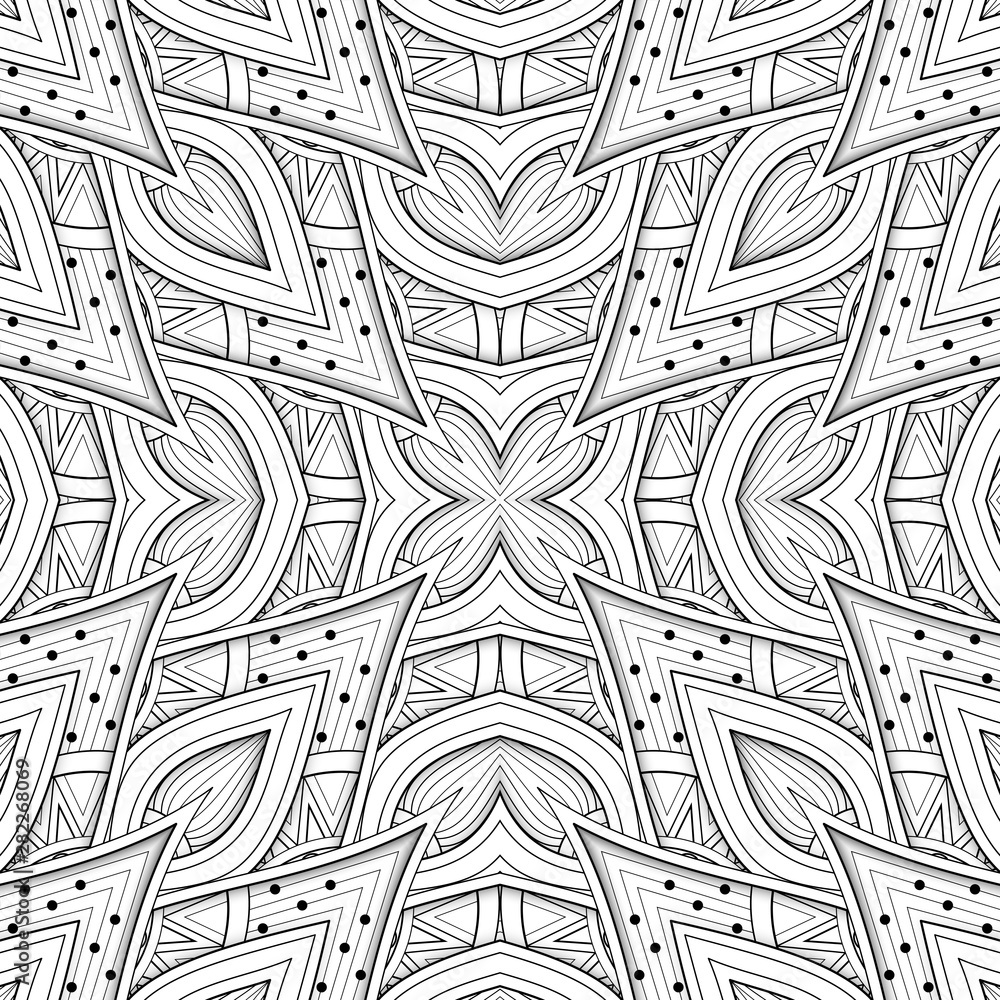 Fototapeta premium Monochrome Seamless Pattern with Floral Ethnic Motifs