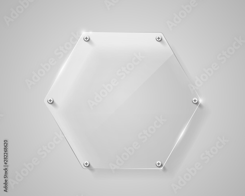 Realistic rhombus figure transparent glass frame with shadow. Modern background.