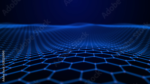 Fototapeta Naklejka Na Ścianę i Meble -  Futuristic hexagon abstract background. Analysis and automation of data on artificial intelligence. Big data. 3D rendering. 4k