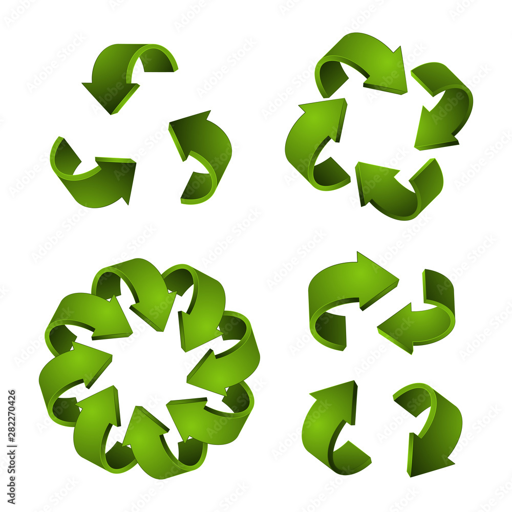 3D recycle icons. Vector green arrows, recycling symbols isolated on white background. Illustration of arrow recycle, green recycling 3D recycle icons. Vector green arrows, recycling symbols isolated on white background. Illustration of arrow recycle, green recycling