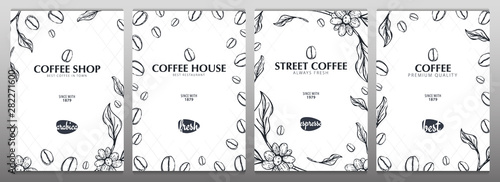 Set of Coffee Sketch banners with coffee beans and leaves for poster or another template design.