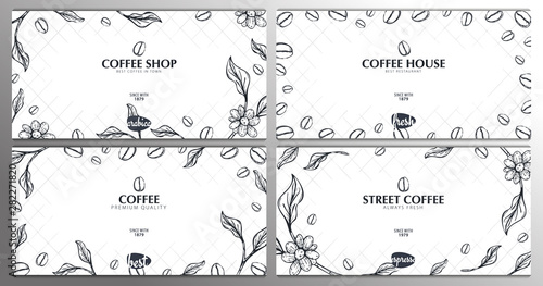 Set of Coffee Sketch banners with coffee beans and leaves for poster or another template design.