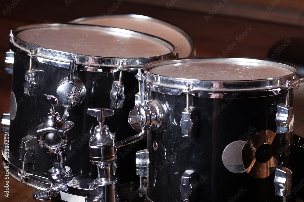 Drum set in the concert hall close up Drum set in the concert hall close up