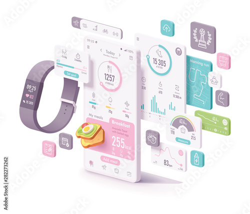 Vector fitness and diet app concept
