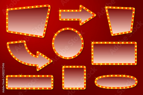 Photography Vector realistic glowing signs with lamps, for circus, movie etc
