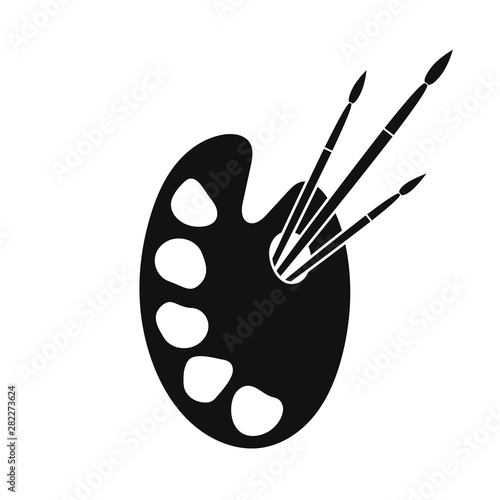 Palette graphic icon. Palette with paints and paint brushes sign isolated on white background. Painting symbol. Vector illustration