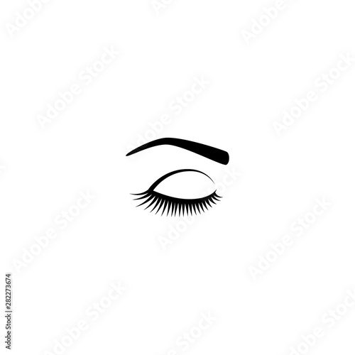Female eye with long eyelashes and eyebrow black vector icon. Woman pretty closed eye with eyebrow.