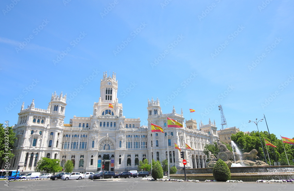 Cybele Palace and Cybele fountain historical building Madrid Spain