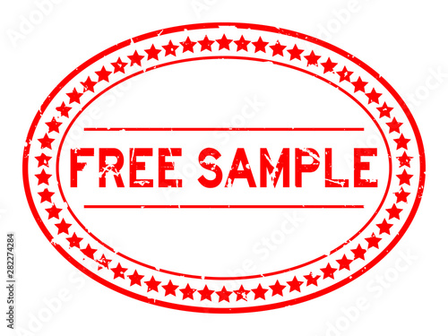 Grunge red free sample word oval rubber seal stamp on white background