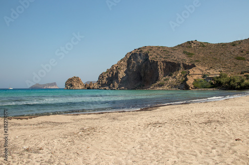beach with rocky landscape on Milos island