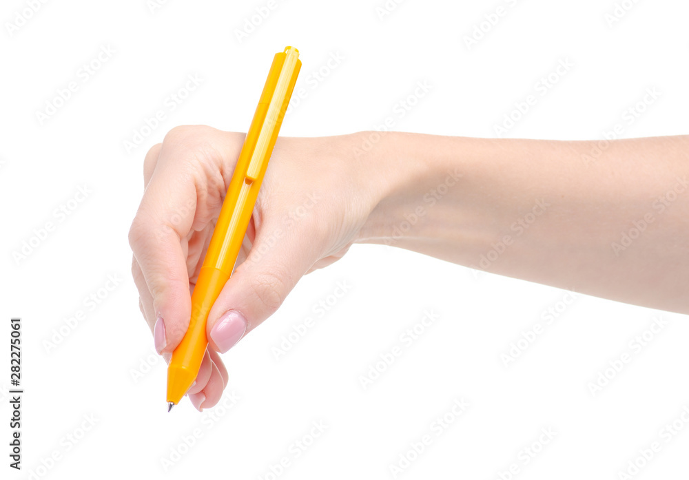 Hand holding pen on white background isolation Hand holding pen on white background isolation