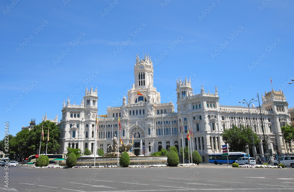 Cybele Palace and Cybele fountain historical building Madrid Spain