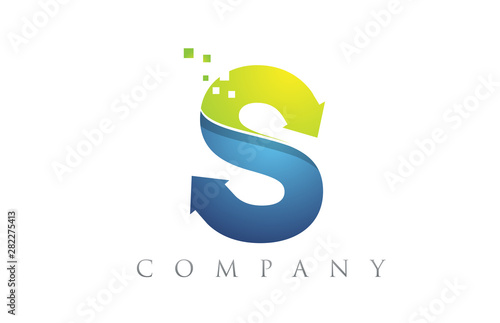 S blue green alphabet letter logo company icon design