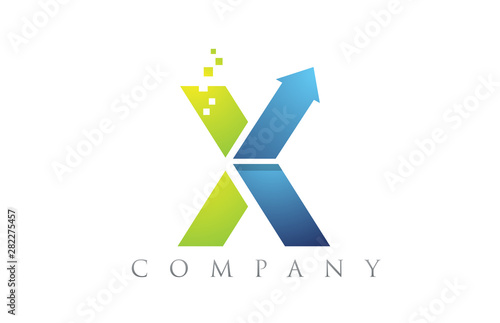 X blue green alphabet letter logo company icon design