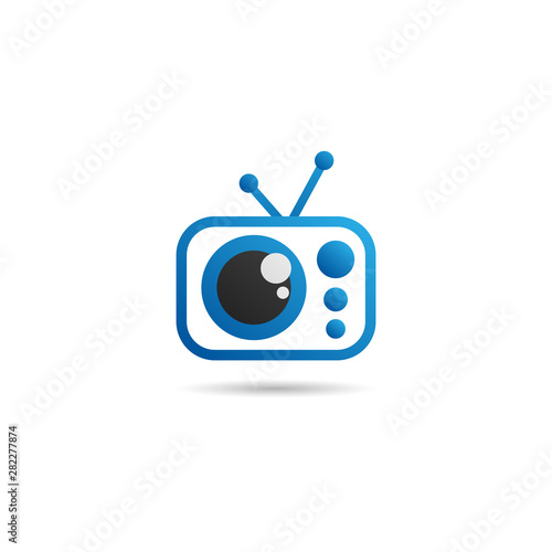 Eye TV Channel Logo Design Template, Cartoon Logo Concept, Vector Icon, Blue, Black, Ellipse, Rounded, Rectangle
