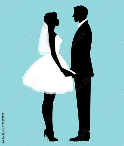 Bride and groom silhouettes vector illustration