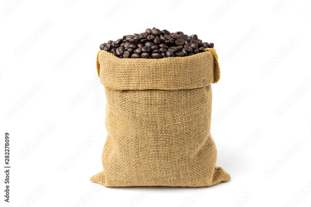 Coffee beans in burlap sack Coffee beans in burlap sack