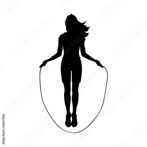 Silhouette girl workout exercise jump rope. Vector illustration