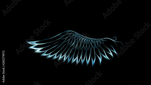 bird feathers on black background. Original drawing and computer effect.