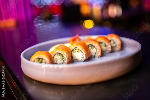 Sushi rolls with salmon and philadelphia