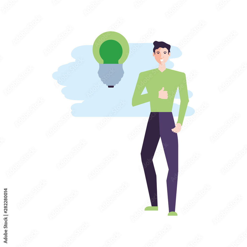 saving bulb electric with young man saving bulb electric with young man