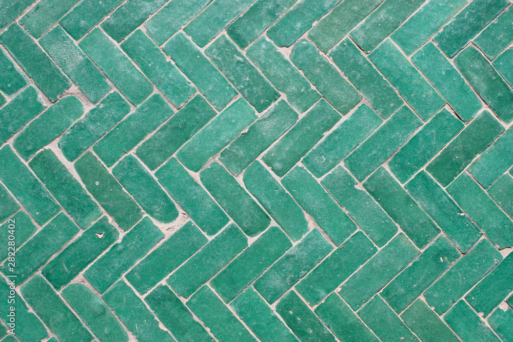 Arabic green herringbone tile pattern background - obrazy, fototapety, plakaty 
