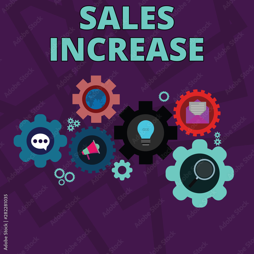 Word writing text Sales Increase. Business photo showcasing Grow your business by finding ways to increase sales Set of Global Online Social Networking Icons Inside Colorful Cog Wheel Gear Word writing text Sales Increase. Business photo showcasing Grow your business by finding ways to increase sales Set of Global Online Social Networking Icons Inside Colorful Cog Wheel Gear
